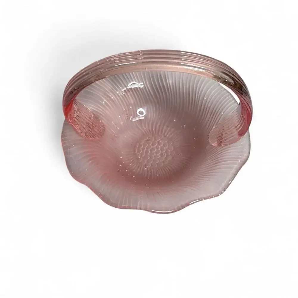 Laslo for Mikasa Pink Glass Hibiscus Ruffled Basket 6.5 in.